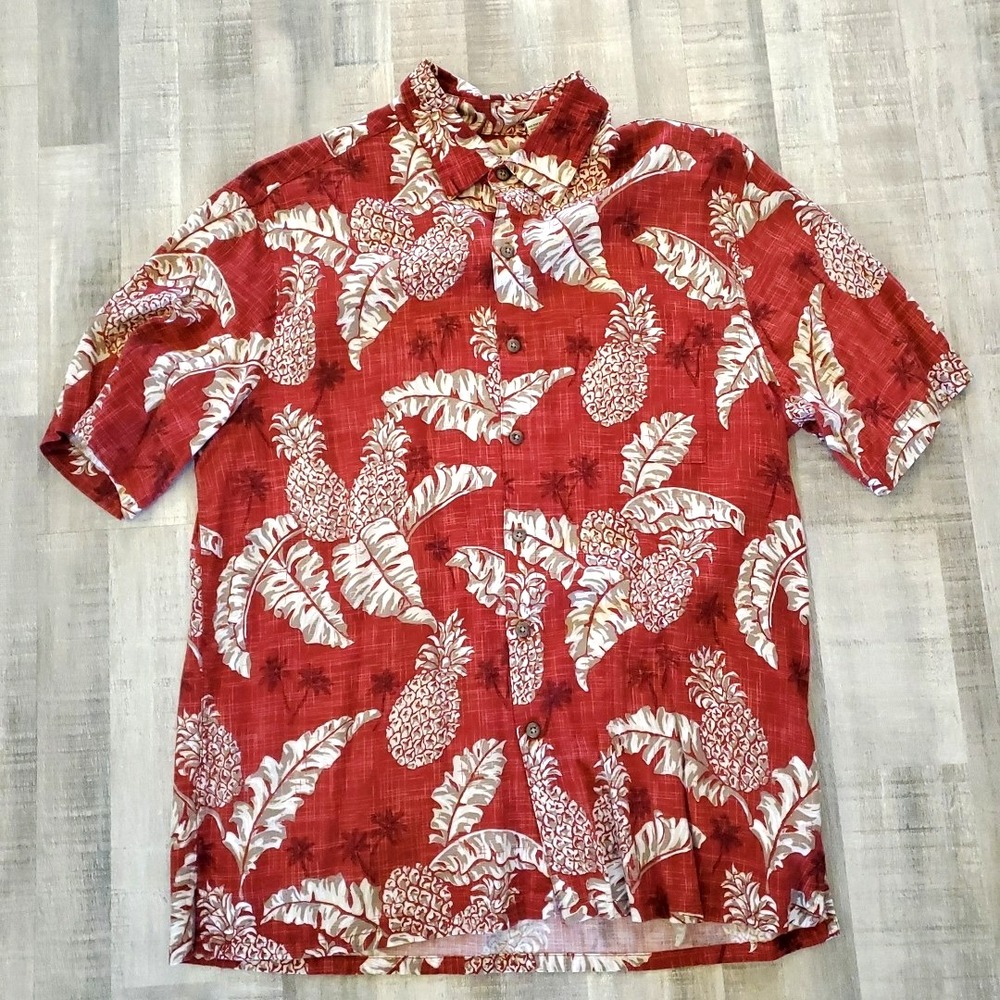 Batek‎ Bay Button Hawaiian Red Aloha Shirt Mens Large Floral All over Print